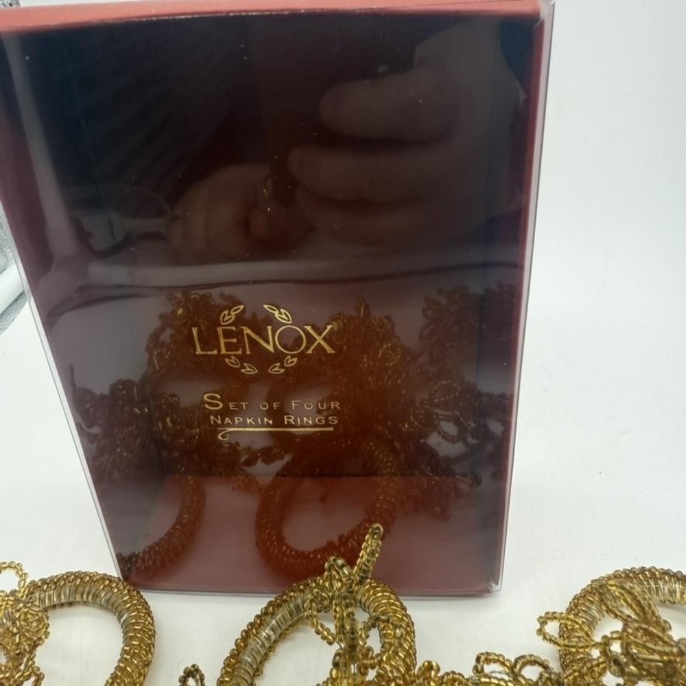 Lenox Holiday Noel Napkin Rings Set of 6 Gold Beaded Floral 7170-GLD Table Decor - Picture 4 of 4